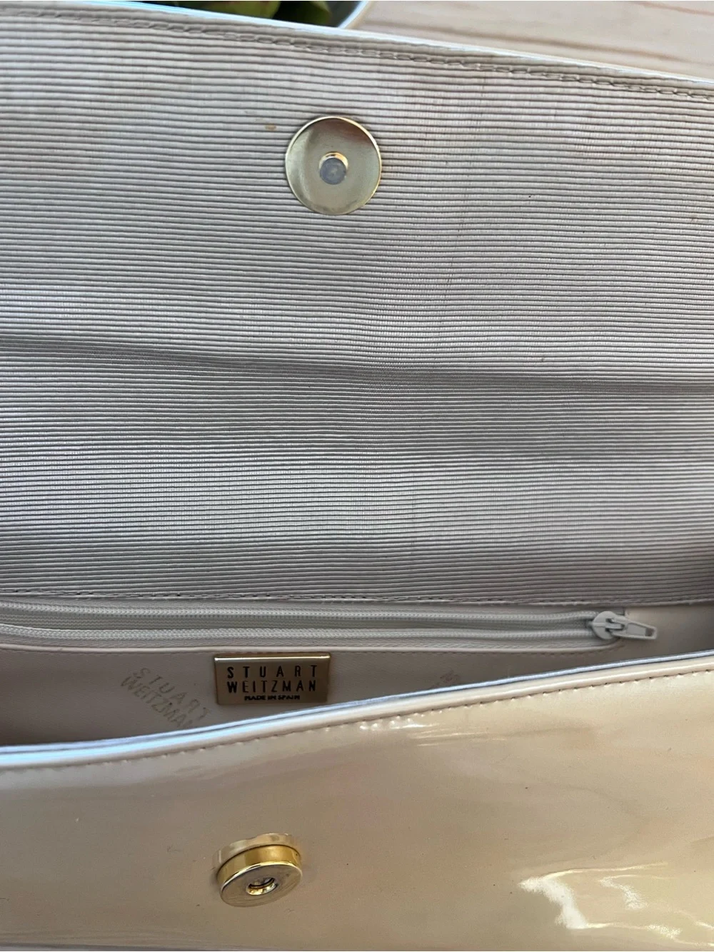 Stuart Weitzman Champagne Ivory Patent Leather Evening Bag Shoulder Bag, Spain